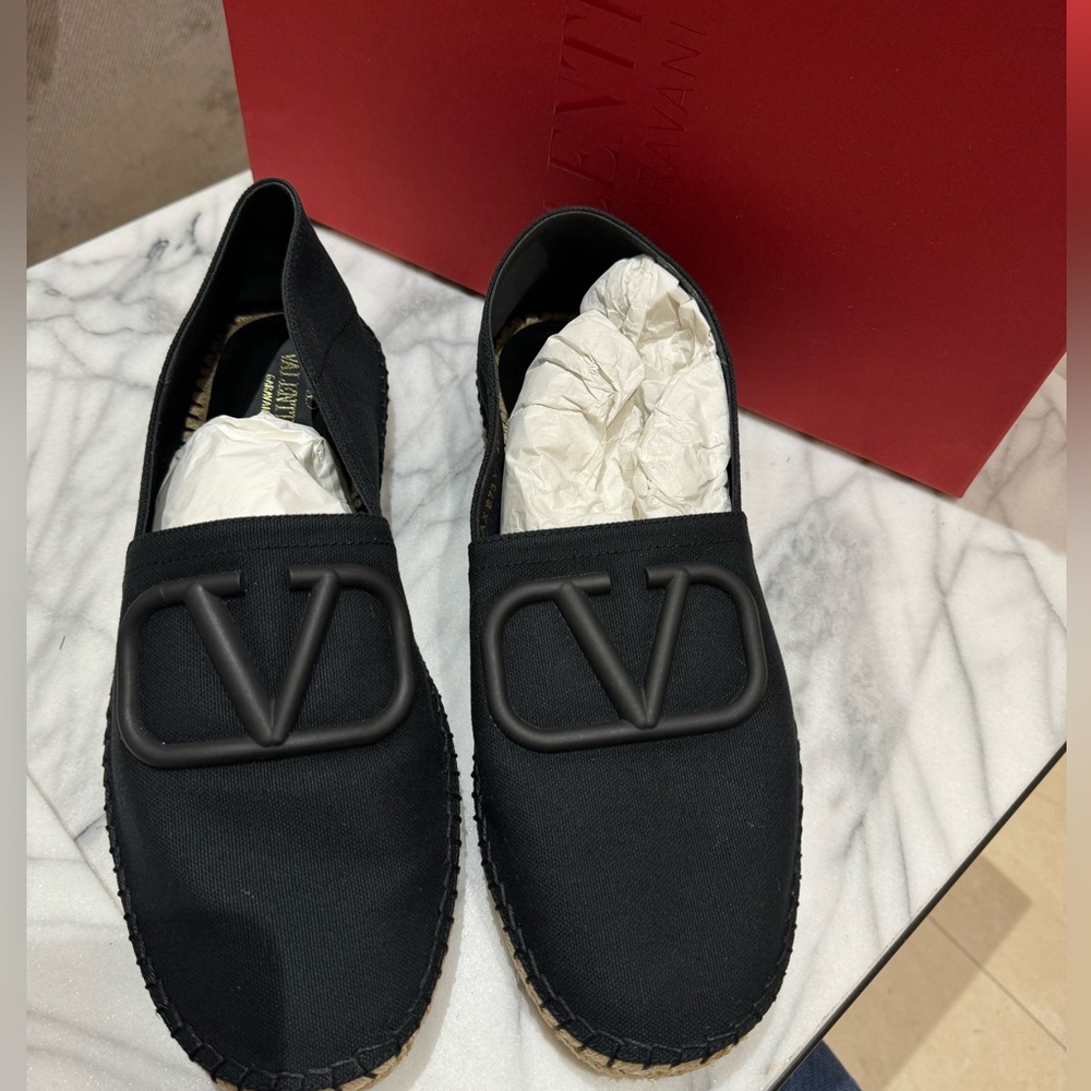 Black canvas espadrilles by Valentino Garavani. Size 45